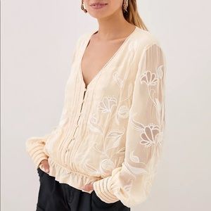 Anthropologie Embroidered Floral Buttondown M